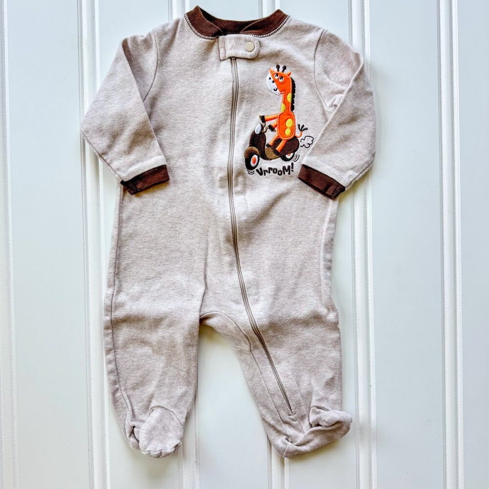 4/$10 - Garanimals Giraffe on Moped Cotton Zip Up Baby Footie | 3-6 Months